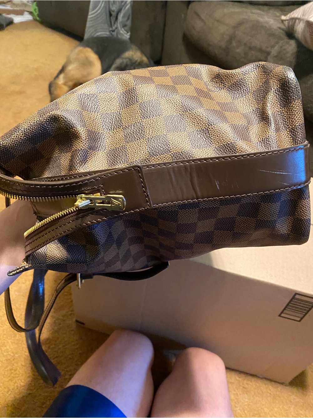 Louis Vuitton Brown Checkered Tote Bag with Leather Straps - Picture 11 of 14